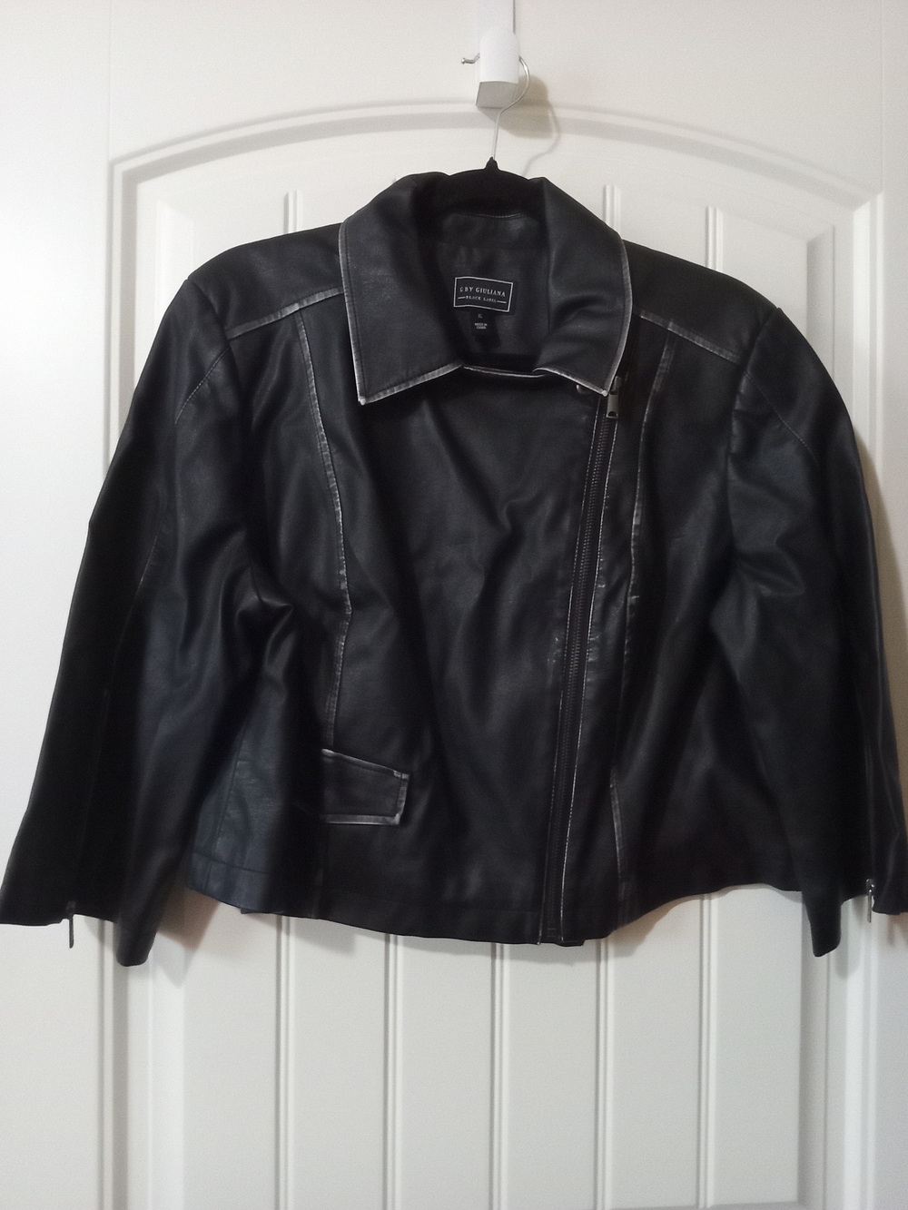 G by Giuliana Black Faux Leather Asymmetrical Zip Jacket Sz XL